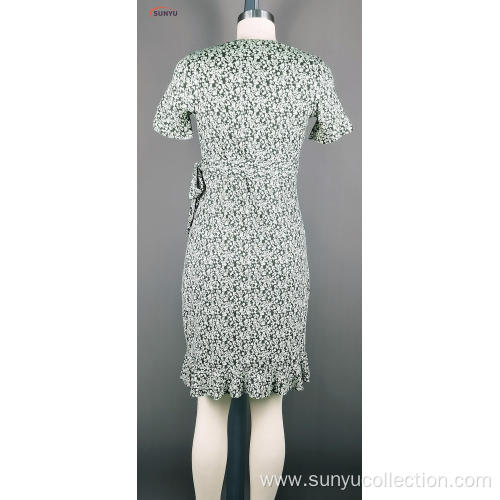 ladies flower printed short sleeve dress